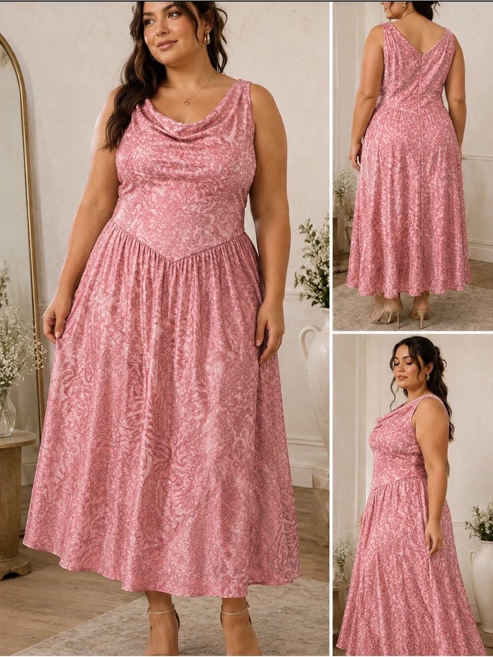 Pink Satin Burnout Floral Basque Waist Maxi Dress Fairy Cottagecore Plus 20W NEW